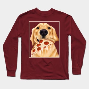 Golden Retriever eating pizza - dog with a slice of pizza Long Sleeve T-Shirt